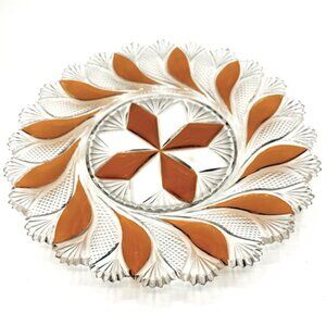 Vintage cut glass plate inset with colored glass